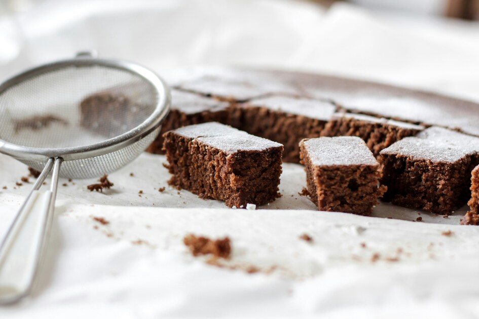 Banana brownies made with mashed bananas as a substitute for eggs and oil